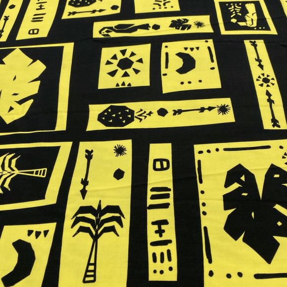 Tecido Viscolinho Estampado Quadros Preto e Amarelo • Luema Tecidos