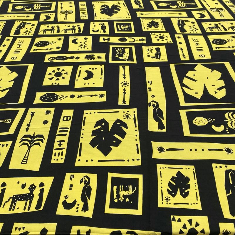 Tecido Viscolinho Estampado Quadros Preto e Amarelo • Luema Tecidos