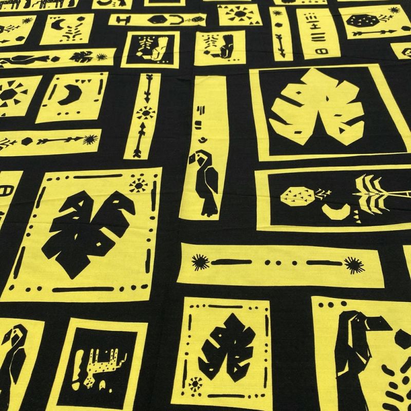 Tecido Viscolinho Estampado Quadros Preto e Amarelo • Luema Tecidos