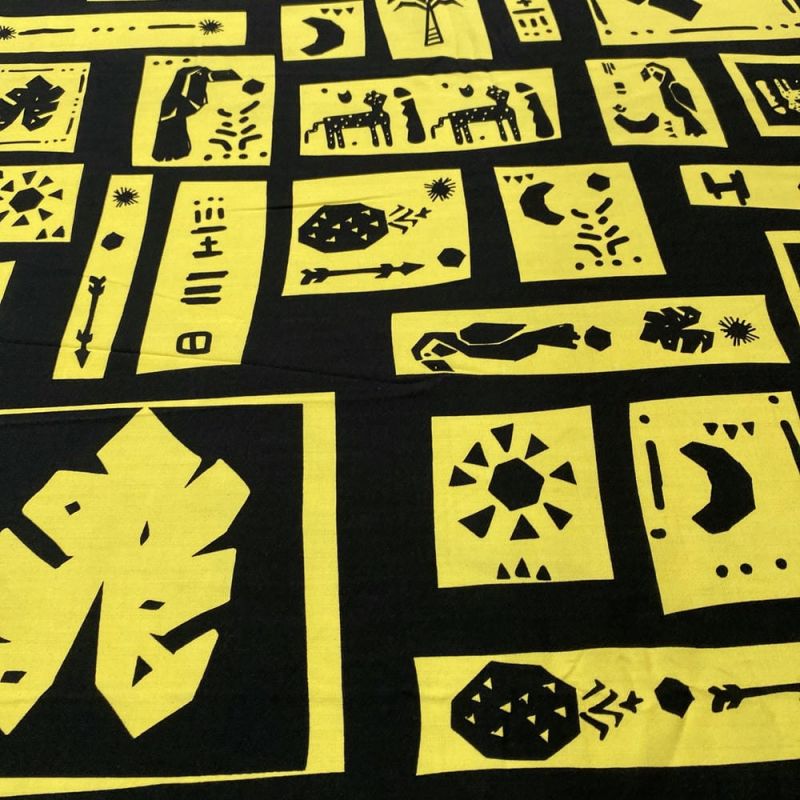 Tecido Viscolinho Estampado Quadros Preto e Amarelo • Luema Tecidos
