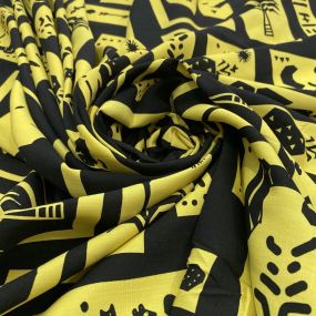 Tecido Viscolinho Estampado Quadros Preto e Amarelo • Luema Tecidos 2