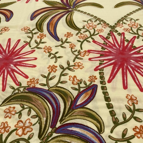 Tecido Viscolinho Estampado Palmeira e Estrela • Luema Tecidos