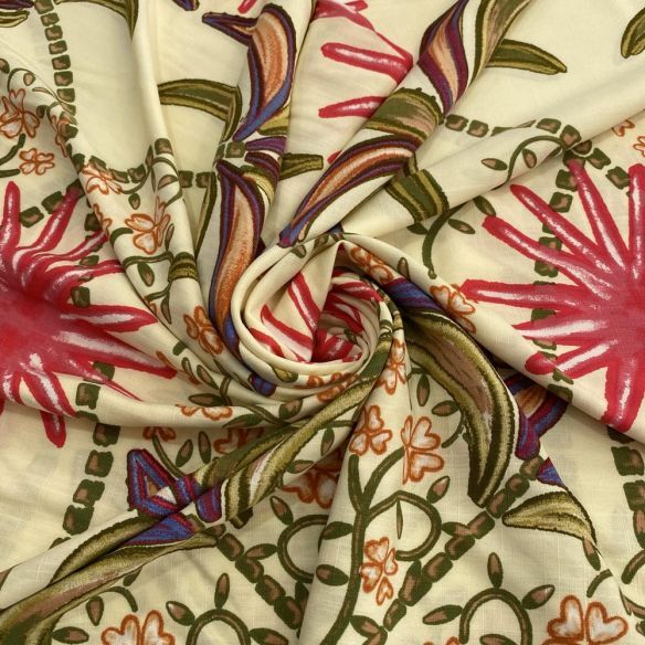 Tecido Viscolinho Estampado Palmeira e Estrela • Luema Tecidos