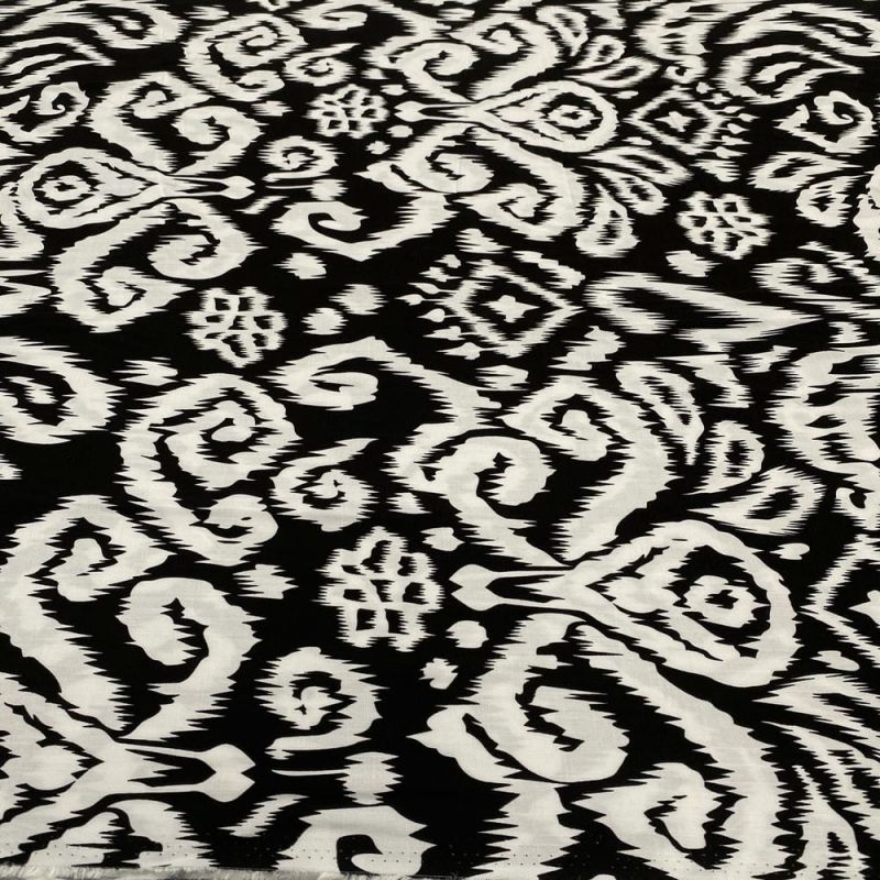 Tecido Viscolinho Estampado Abstrato Preto & Branco • Luema Tecidos