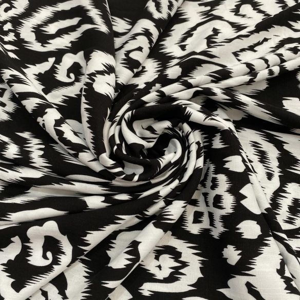 Tecido Viscolinho Estampado Abstrato Preto & Branco • Luema Tecidos