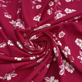 Tecido Viscolinho Estampado Floral Branco Fundo Vermelho • Luema