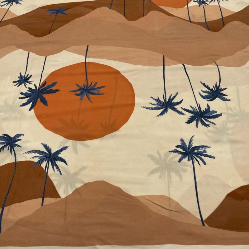 Tecido Viscose Estampada Praia e Coqueiros • Luema Tecidos
