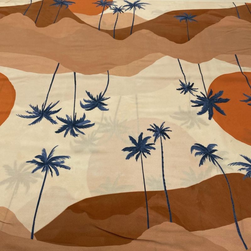 Tecido Viscose Estampada Praia e Coqueiros • Luema Tecidos