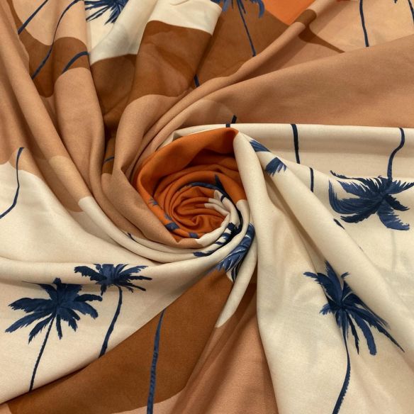 Tecido Viscose Estampada Praia e Coqueiros • Luema Tecidos