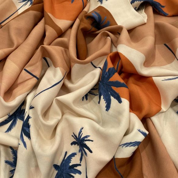 Tecido Viscose Estampada Praia e Coqueiros • Luema Tecidos