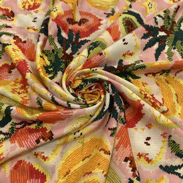 Tecido Viscose Estampada Frutas Pixels • Luema Tecidos