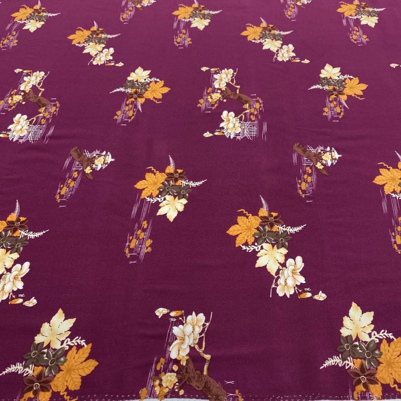 Tecido Viscose Estampada Floral Fundo Magenta • Luema Tecidos