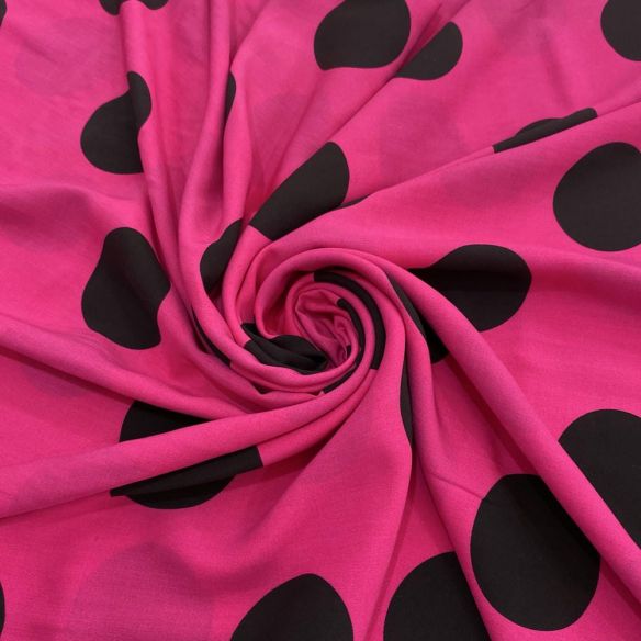 Tecido Viscose Poá Grande Pink e Preto • Luema Tecidos