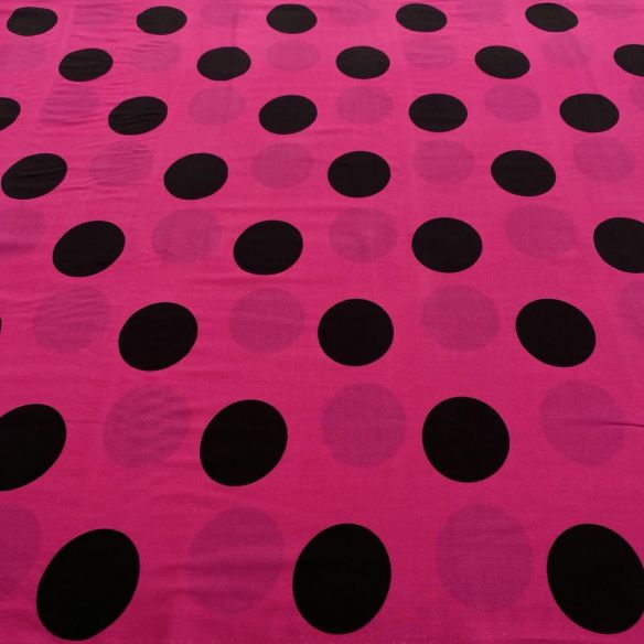 Tecido Viscose Poá Grande Pink e Preto • Luema Tecidos