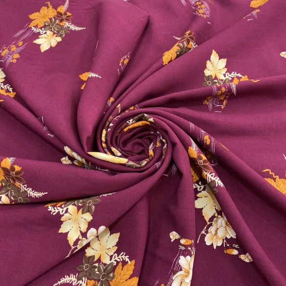 Tecido Viscose Estampada Floral Fundo Magenta • Luema Tecidos