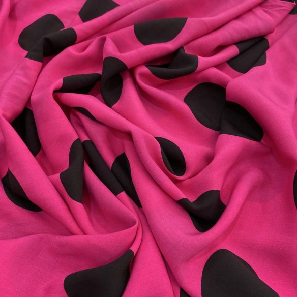 Tecido Viscose Poá Grande Pink e Preto • Luema Tecidos