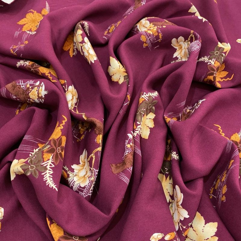 Tecido Viscose Estampada Floral Fundo Magenta • Luema Tecidos