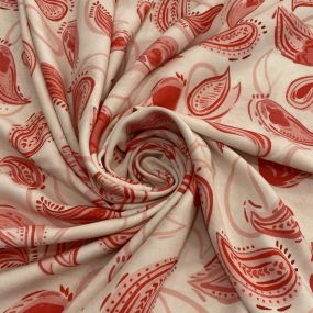 Tecido Viscose Estampada Paisley Vermelho Tecido Viscose Estampada Paisley Vermelho • Luema Tecidos
