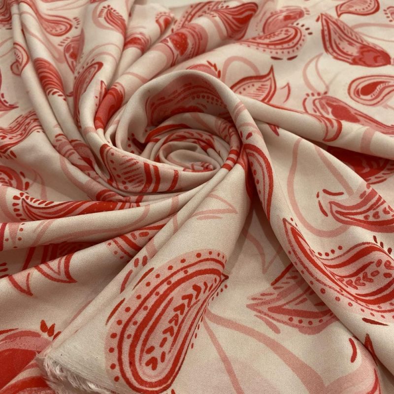 Tecido Viscose Estampada Paisley Vermelho • Luema Tecidos
