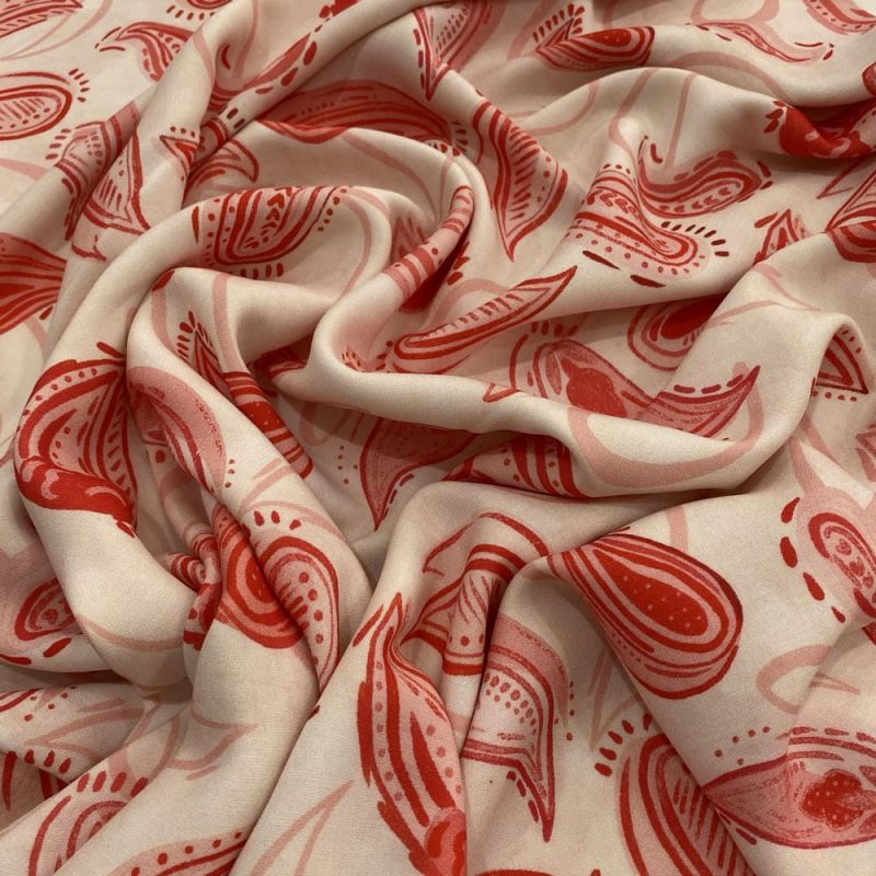 Tecido Viscose Estampada Paisley Vermelho • Luema Tecidos