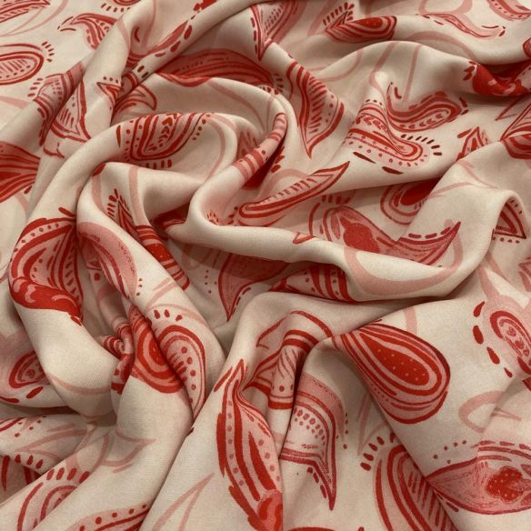 Tecido Viscose Estampada Paisley Vermelho • Luema Tecidos
