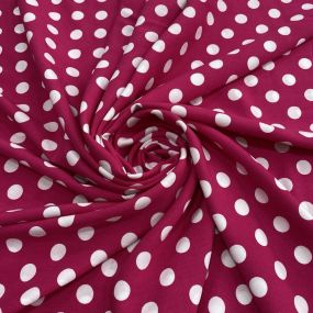 Tecido Viscose Estampada Poá Médio Pink e Branco • Luema Tecidos