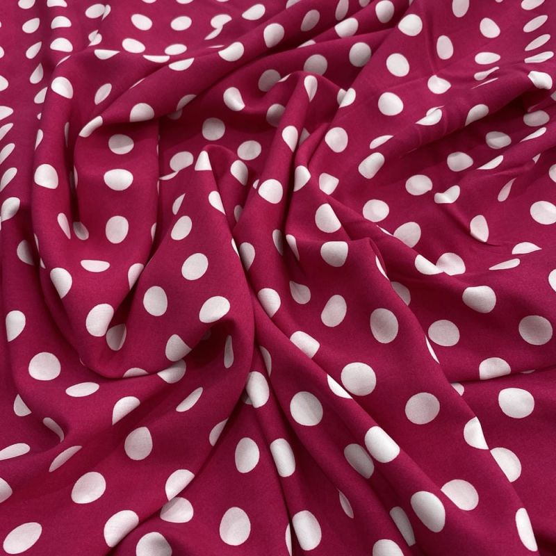 Tecido Viscose Estampada Poá Médio Pink e Branco • Luema Tecidos Tecido Viscose Estampada Poá Médio Pink e Branco • Luema Tecidos