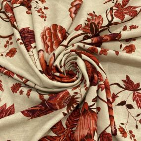 Tecido Viscose Estampada Floral Vermelho Fundo Bege Tecido Viscose Estampada Floral Vermelho Fundo Bege • Luema Tecidos