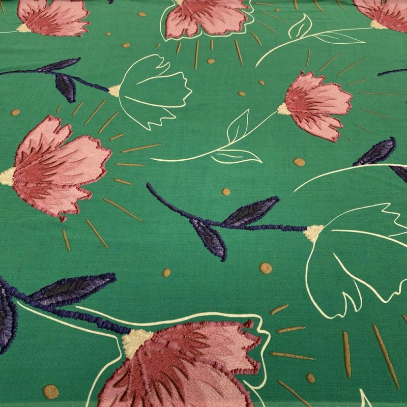 Tecido Viscose Estampada Flores Fundo Verde • Luema Tecidos