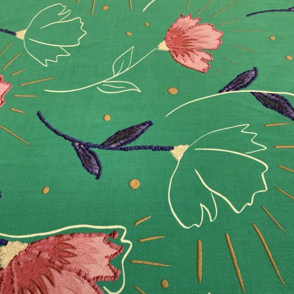 Tecido Viscose Estampada Flores Fundo Verde • Luema Tecidos