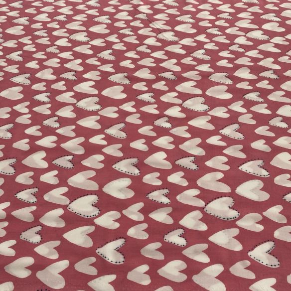 Tecido Viscose Estampada Corações Fundo Pink • Luema Tecidos