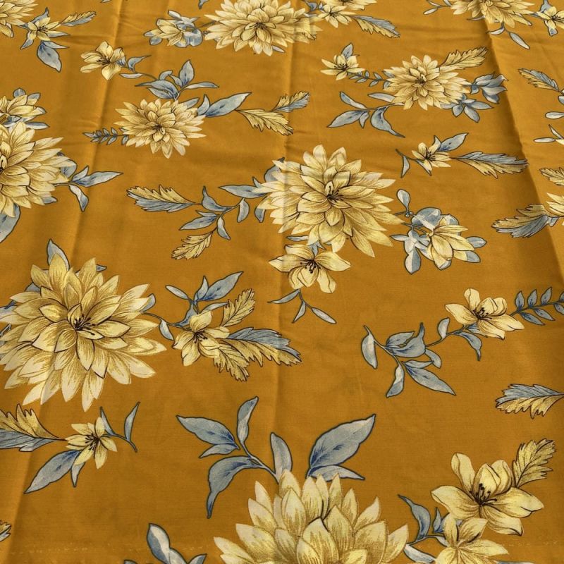 Tecido Viscose Estampada Floral Fundo Mostarda • Luema Tecidos