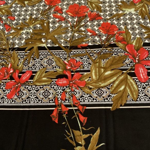 Tecido Viscose Barrada Preto e Floral • Luema Tecidos