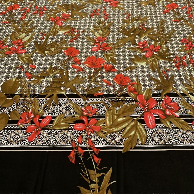 Tecido Viscose Barrada Preto e Floral • Luema Tecidos