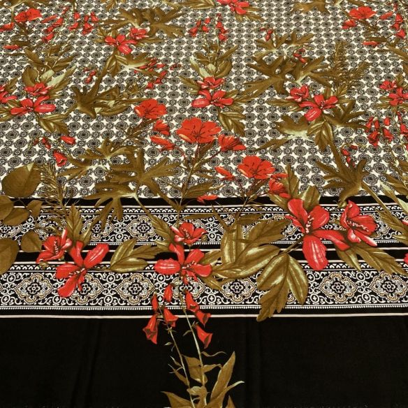 Tecido Viscose Barrada Preto e Floral • Luema Tecidos