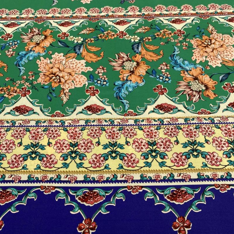 Tecido Viscose Barrada Azul e Fundo Verde • Luema Tecidos