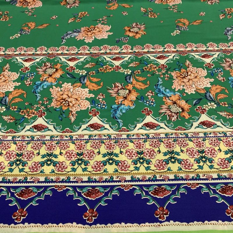 Tecido Viscose Barrada Azul e Fundo Verde • Luema Tecidos