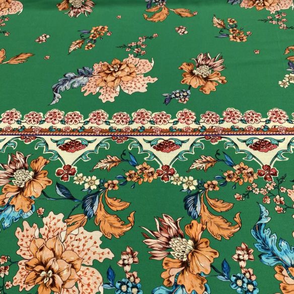 Tecido Viscose Barrada Azul e Fundo Verde • Luema Tecidos