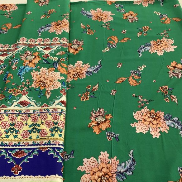 Tecido Viscose Barrada Azul e Fundo Verde • Luema Tecidos