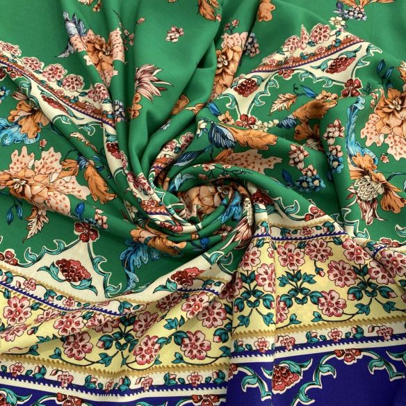 Tecido Viscose Barrada Azul e Fundo Verde • Luema Tecidos