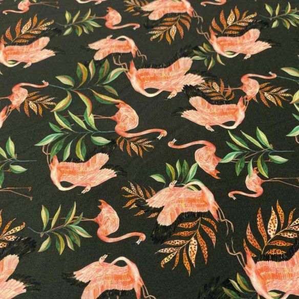 Tecido Malha Fluity Estampado Flamingos • Luema Tecidos