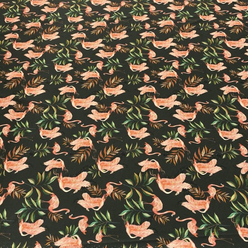 Tecido Malha Fluity Estampado Flamingos • Luema Tecidos