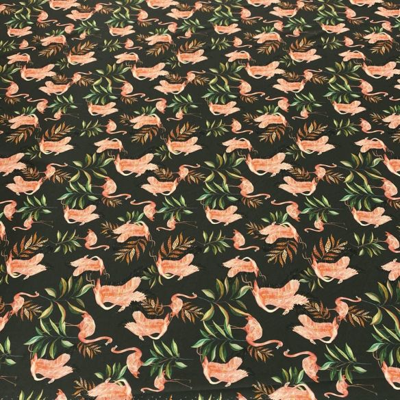 Tecido Malha Fluity Estampado Flamingos • Luema Tecidos