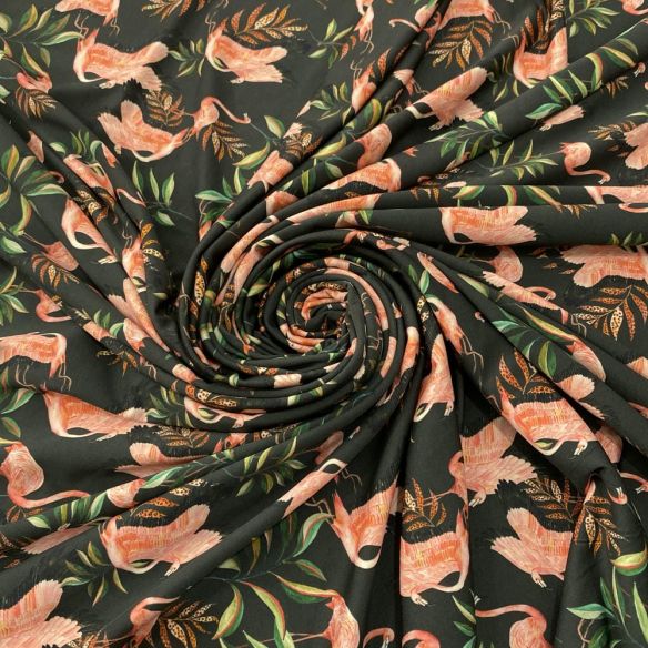 Tecido Malha Fluity Estampado Flamingos • Luema Tecidos