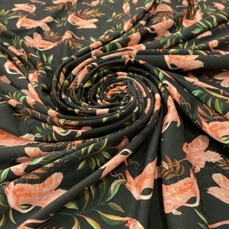 Tecido Malha Fluity Estampado Flamingos • Luema Tecidos