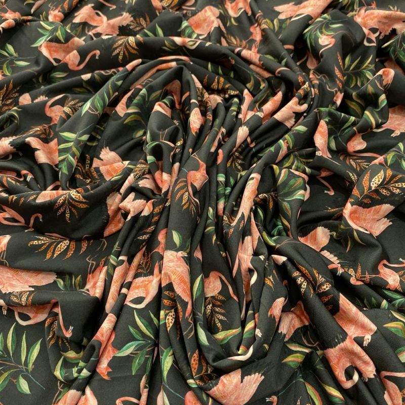 Tecido Malha Fluity Estampado Flamingos • Luema Tecidos