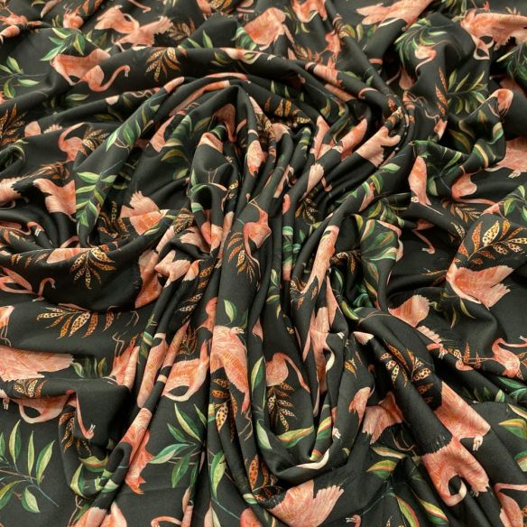 Tecido Malha Fluity Estampado Flamingos • Luema Tecidos