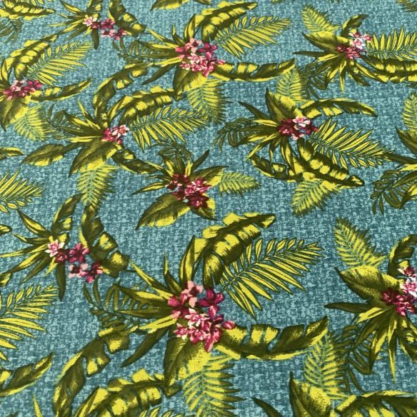 Tecido Liganete Estampada Folhagens Verde e Cinza • Luema Tecidos