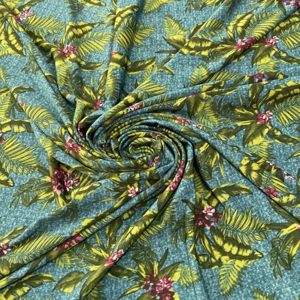 Tecido Liganete Estampada Folhagens Verde e Cinza • Luema Tecidos