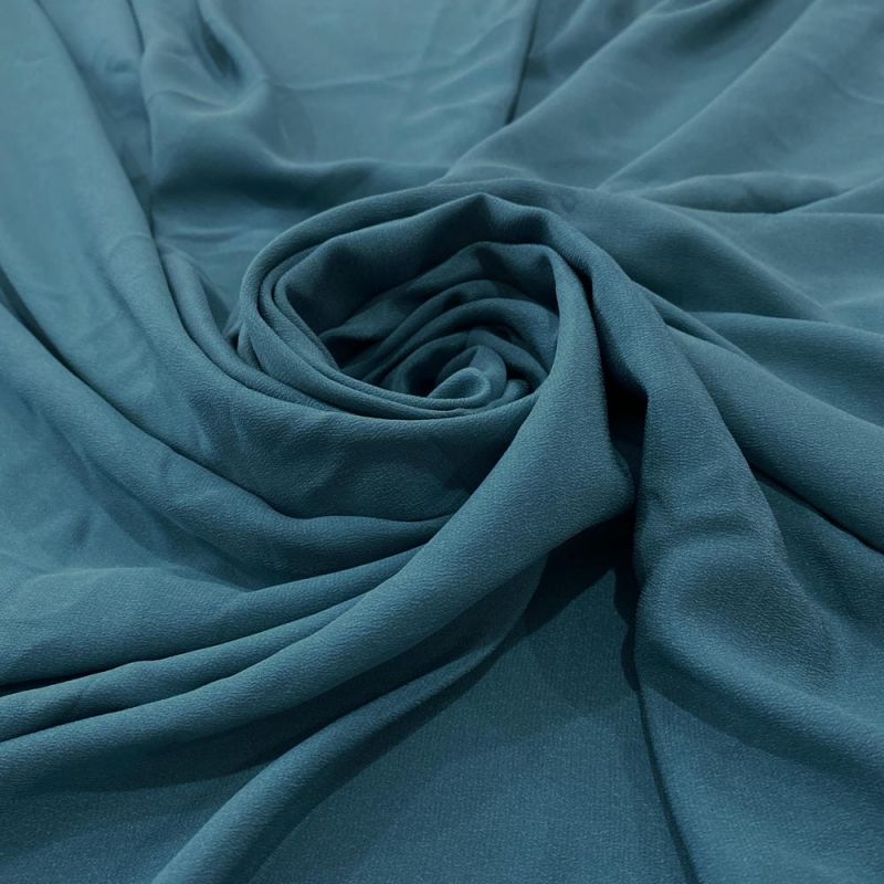 Tecido Crepe de Chine Seda Pura Azul Dust • Luema Tecidos